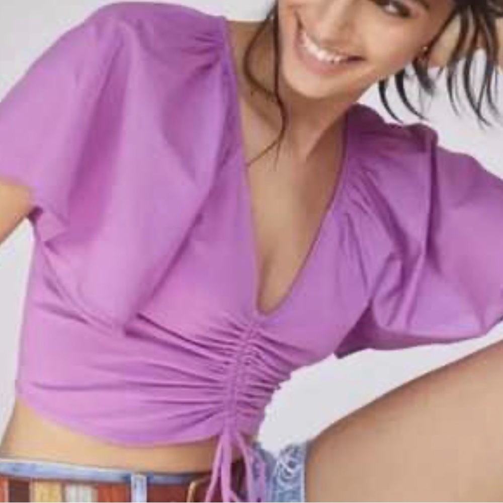 Maeve Flutter Sleeve Ruched Crop Top